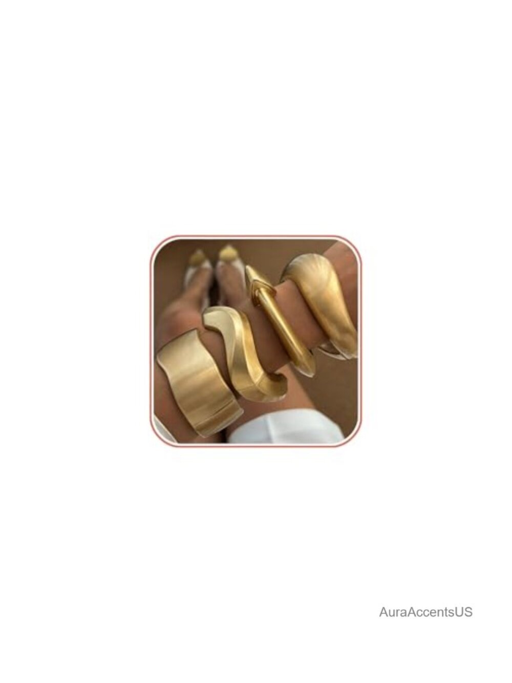 Chunky Gold Tone Cuff Bracelet Set Hinged Bangle Statement Jewelry